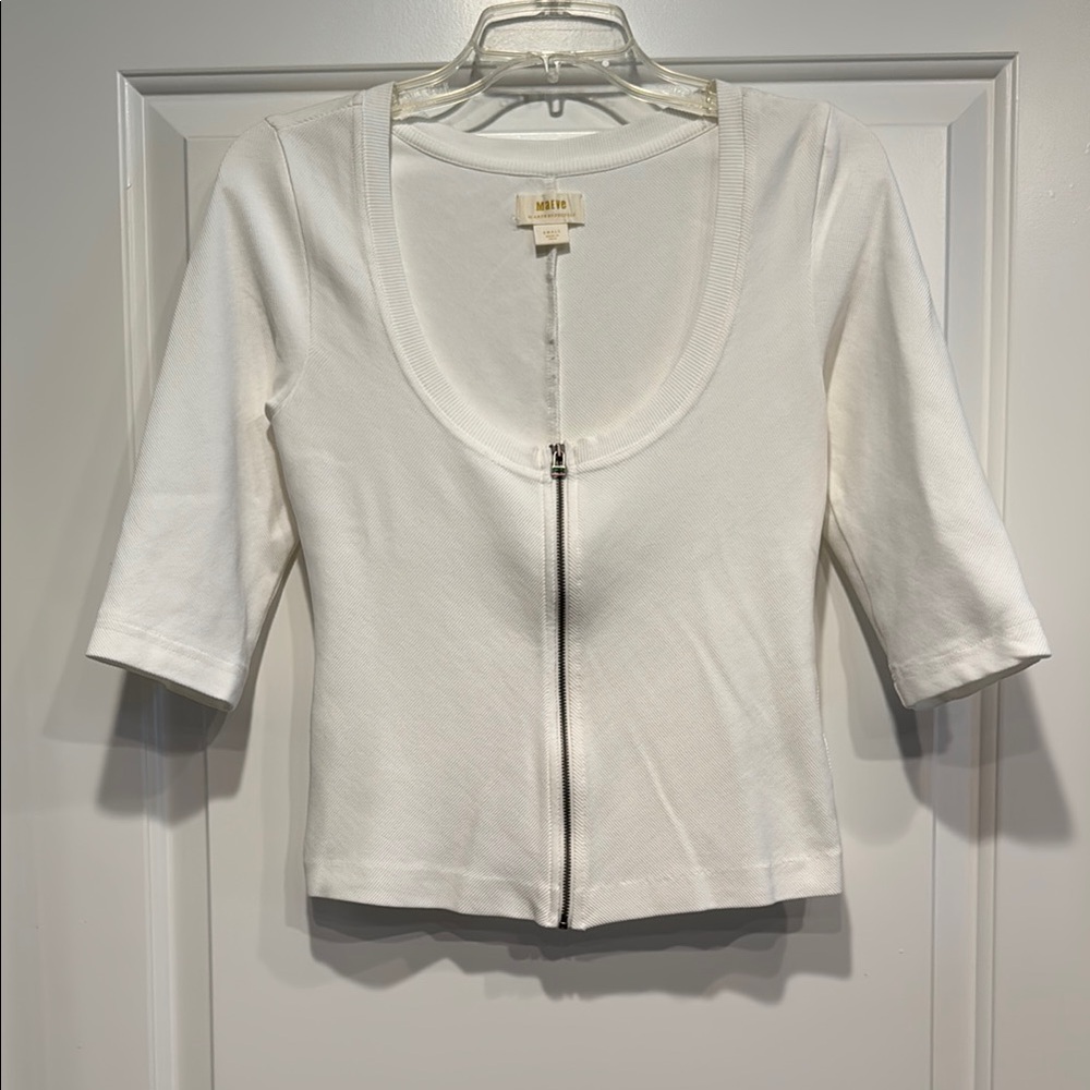 Maeve by Anthropologie White Zip-Up Women's Top